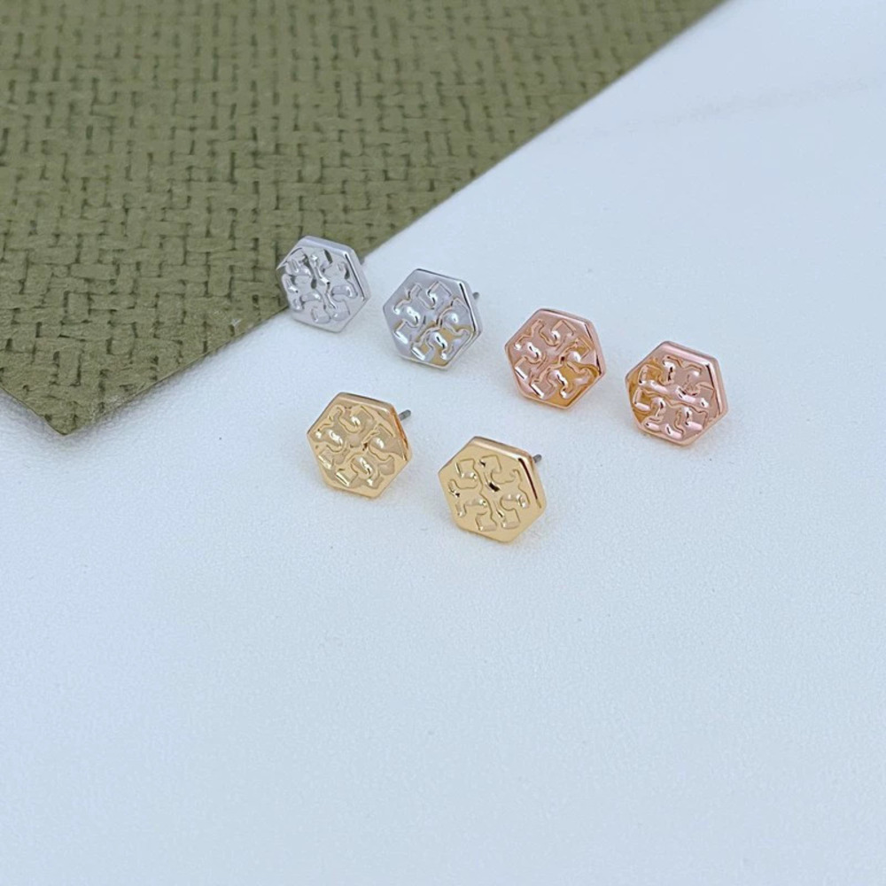 Tory Burch Hexagon Letter Metal Earrings